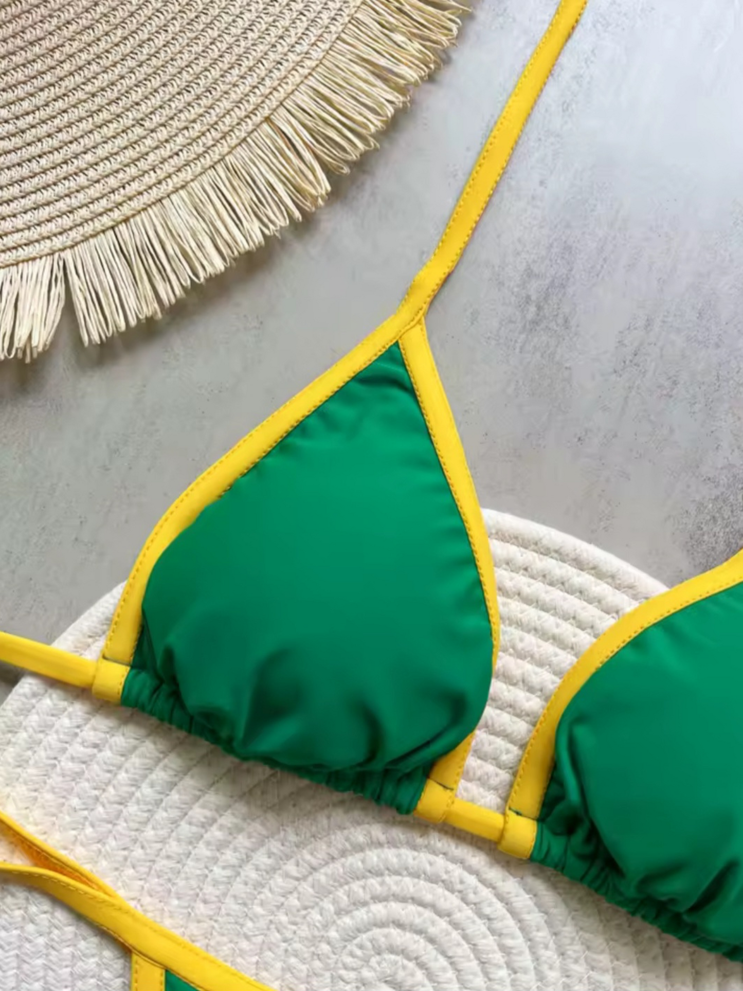 Brazilian G-String Thong Bikini Swimsuit Green & Yellow