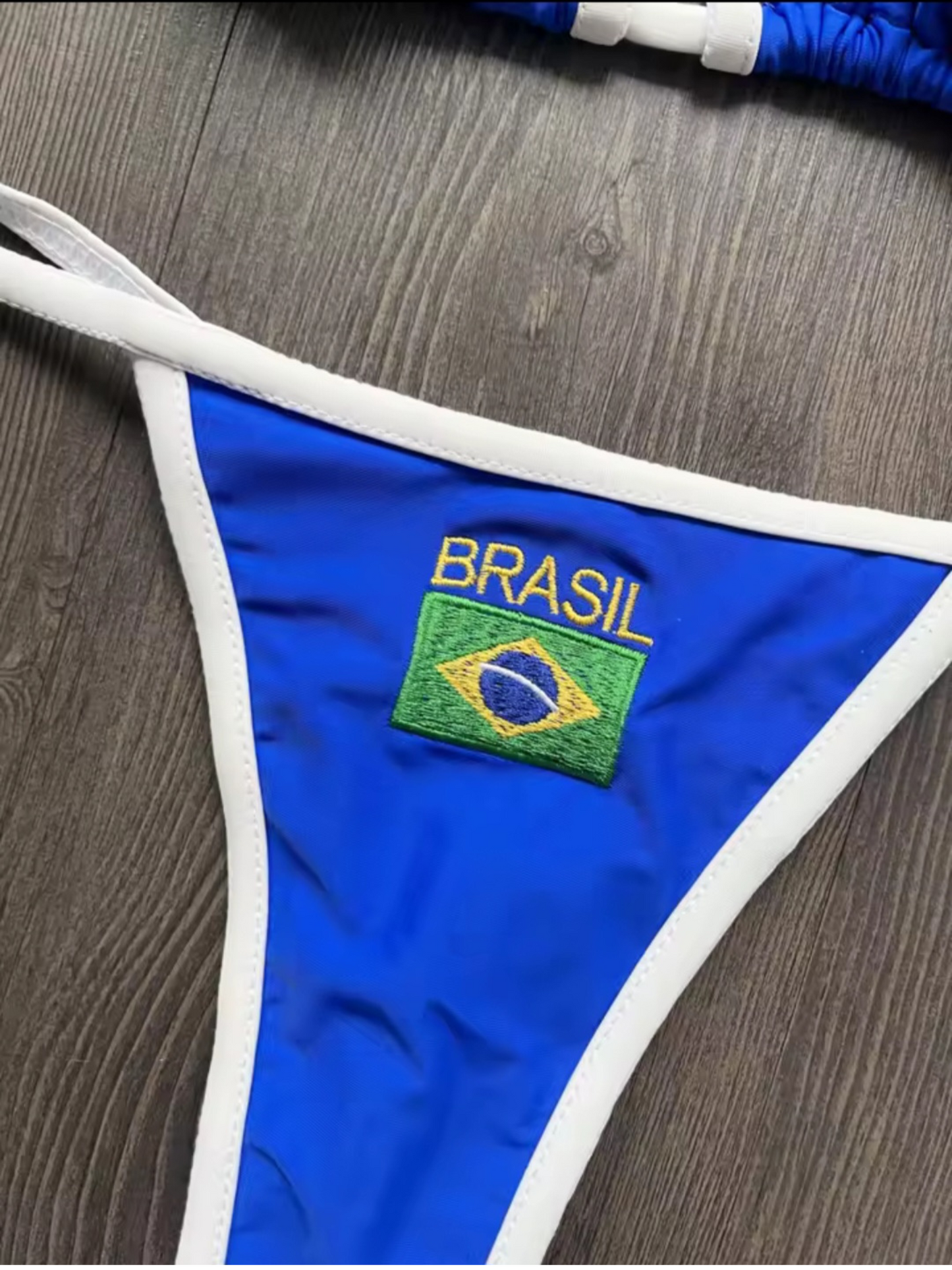 Brazilian G-String Thong Bikini Swimsuit Blue & White