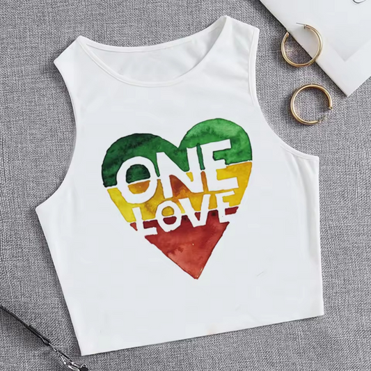 Reggae One Love Letters in Heart Crop Top