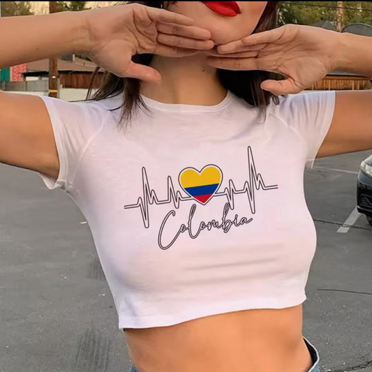 Colombia Heart Printed Crop Top