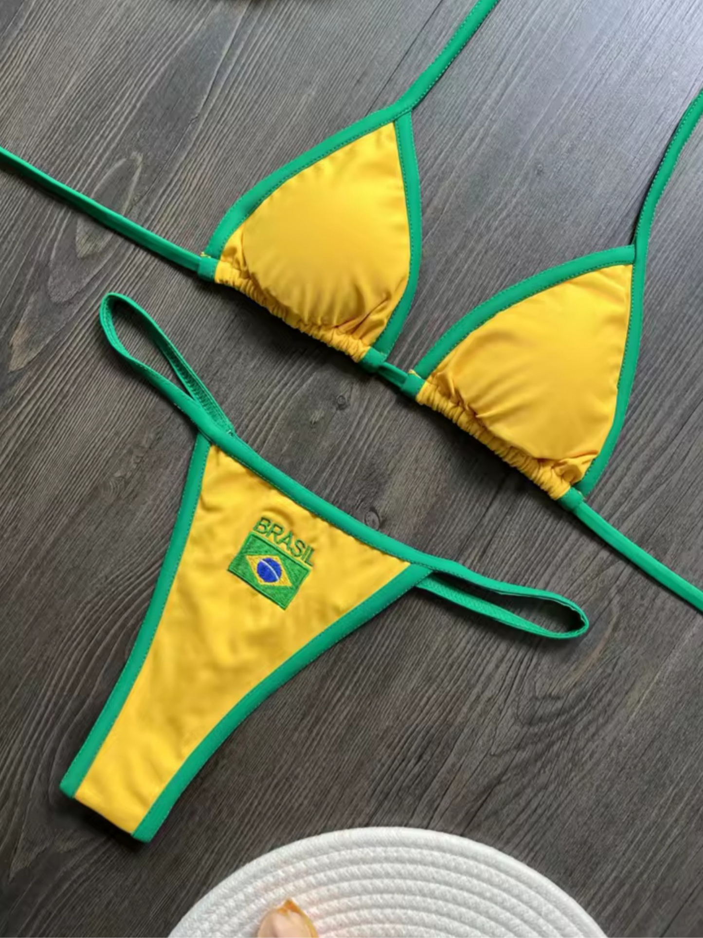 Brazilian G-String Thong Bikini Swimsuit Yellow & Green