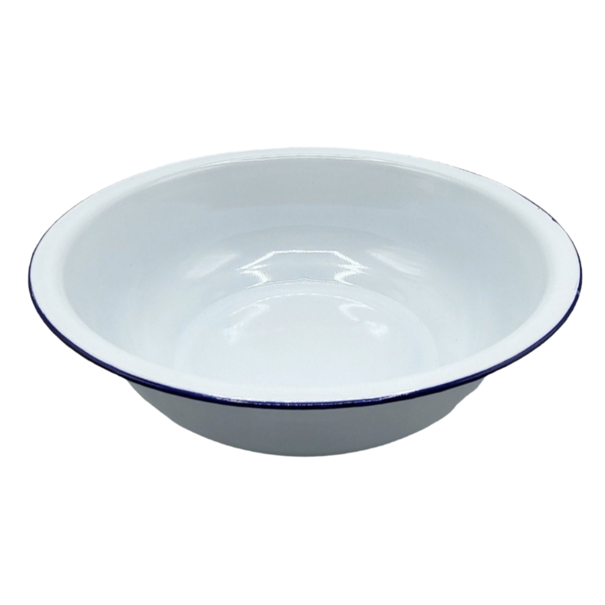 White Enamel Basin with Blue Trimming | Kivet Blan