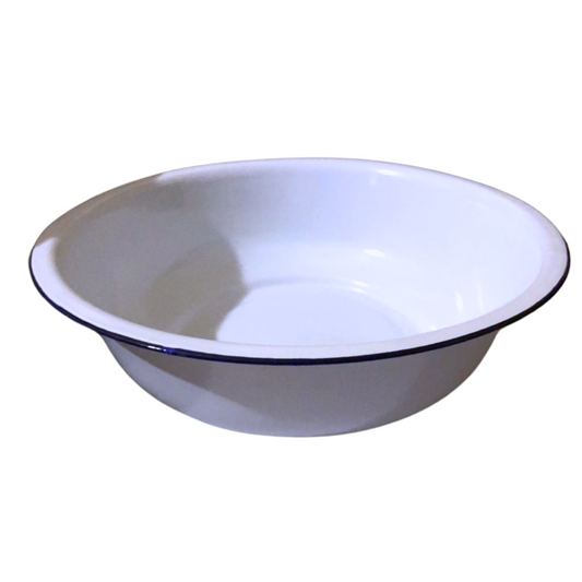 White Enamel Basin with Blue Trimming | Kivet Blan