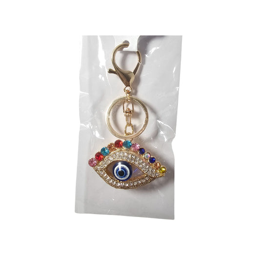 Turkish Blue Evil Eye Colorful Eyelash Rhinestone Keychain