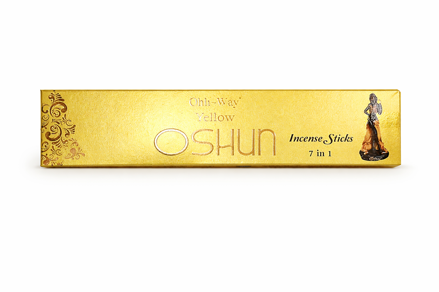 Box of Oshun incense sticks on a white background