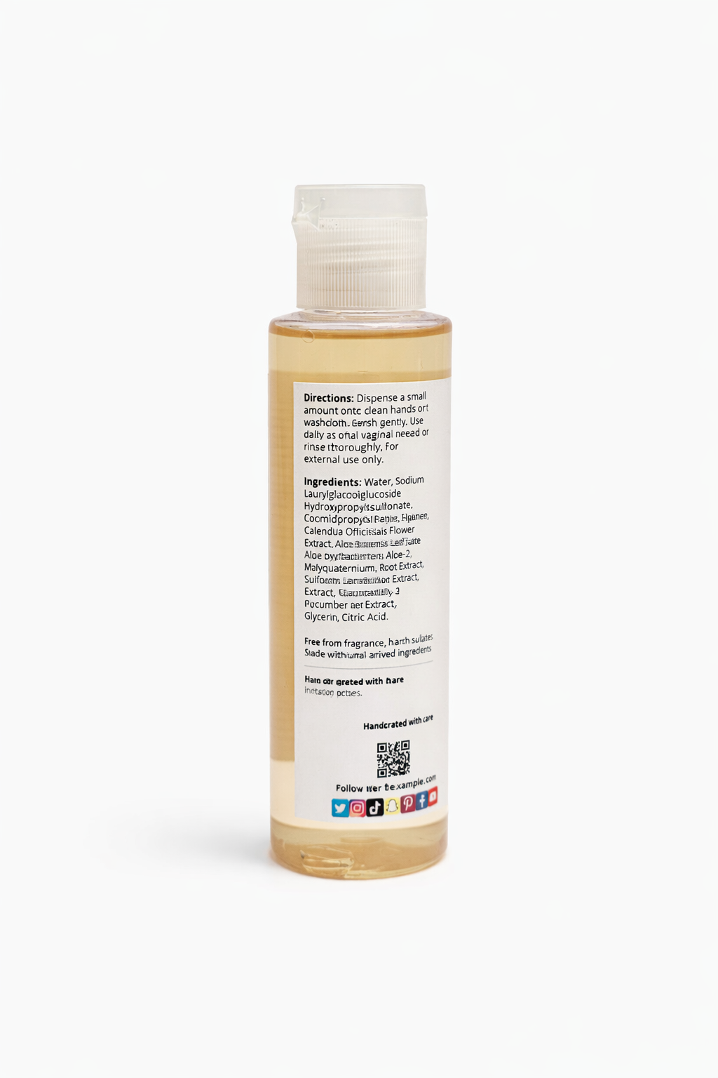 Bottle with label and QR code on a white background