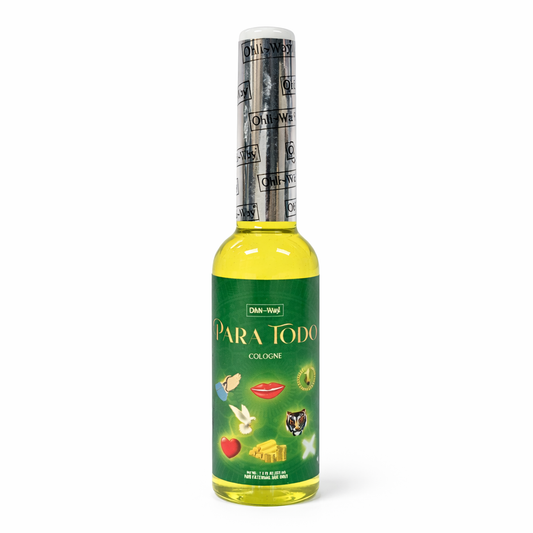 Bottle of 'Para Todo' cologne with a green label on a white background