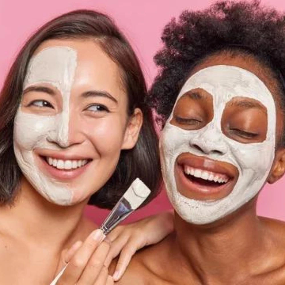 Girls applying face mask