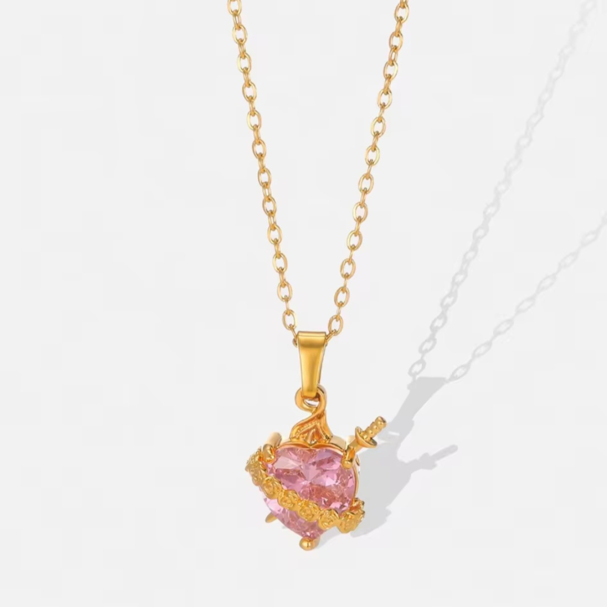 Sacred Heart of Ezili Freda Necklace – Gold Sword Through Heart Pendant with Roses