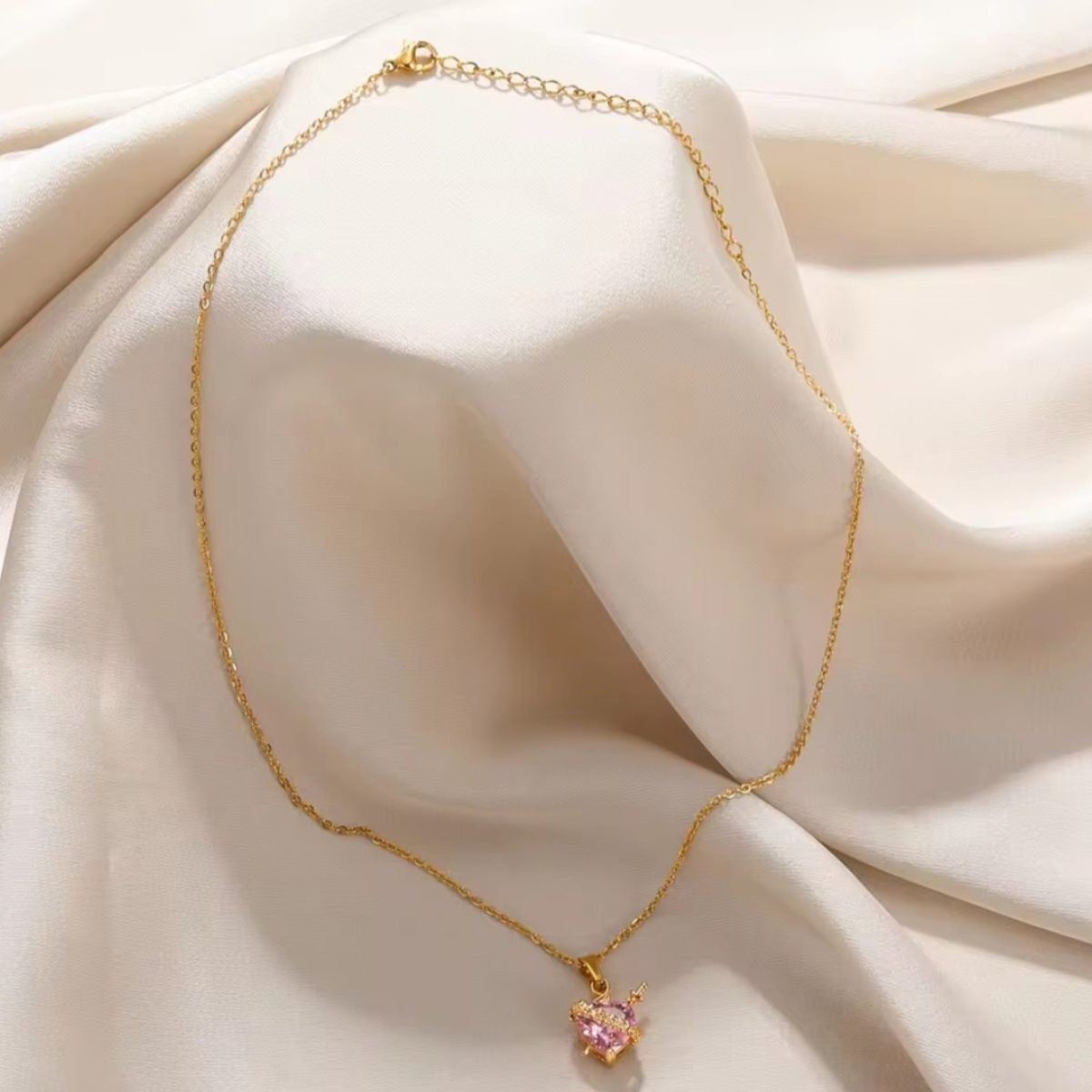 Sacred Heart of Ezili Freda Necklace – Gold Sword Through Heart Pendant with Roses