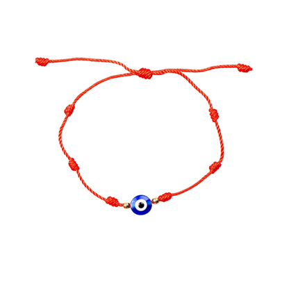 Blue Evil Eye 7 Knot Red String Adjustable Bracelet -  Unisex - Good Luck Bracelet - Protection Bracelet