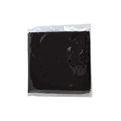 Black fabric Spiritual Mouchwa
 in clear packaging on a white background