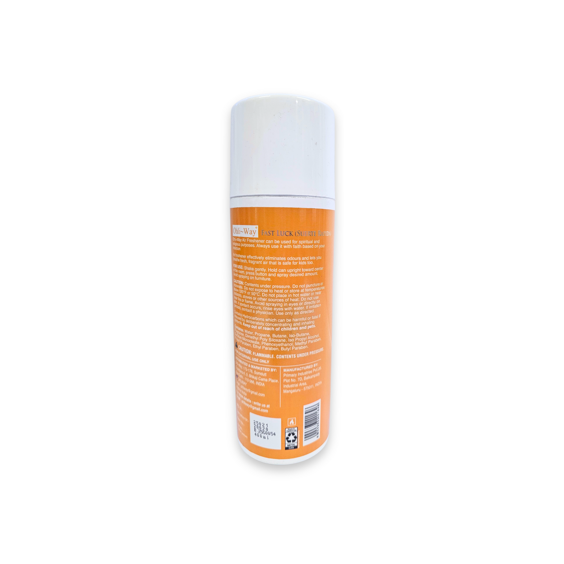Cylindrical product with white cap and orange label on a white background