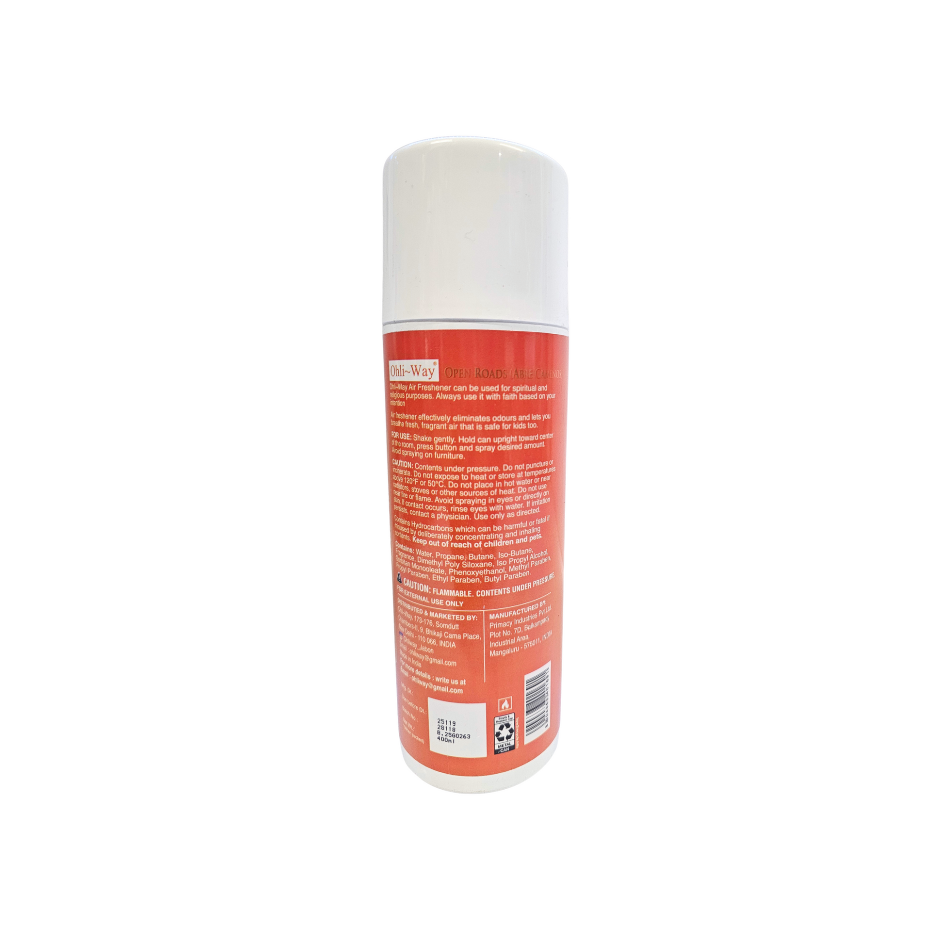 Cylindrical container with a red label on a white background