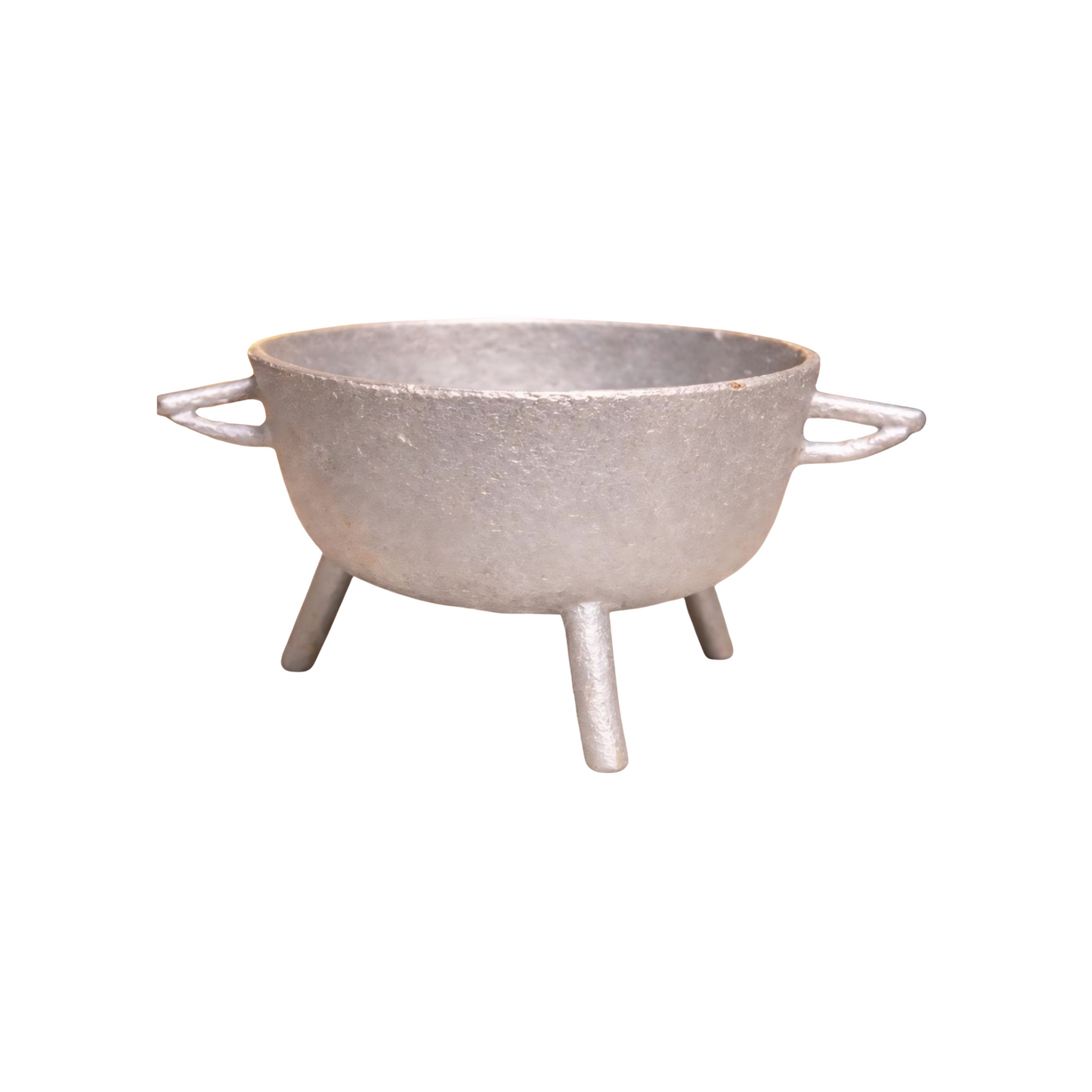 Decorative metal bowl with handles and legs on a white background