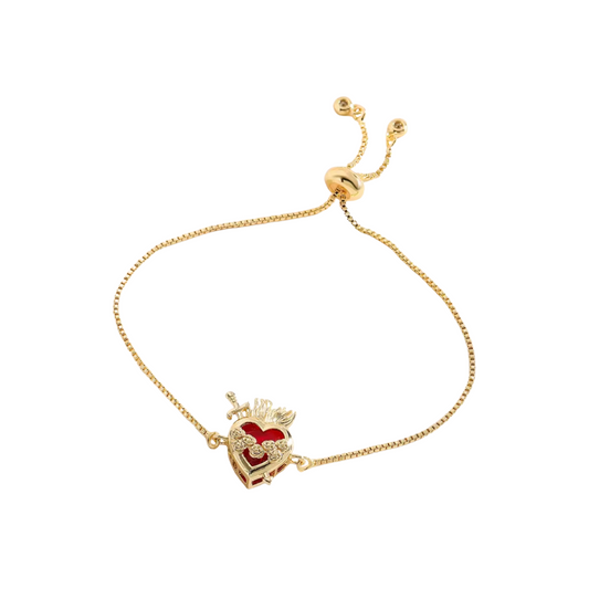 Ezili Dantor Sacred Red Crystal Heart Pendant with Sword and Roses Bracelet