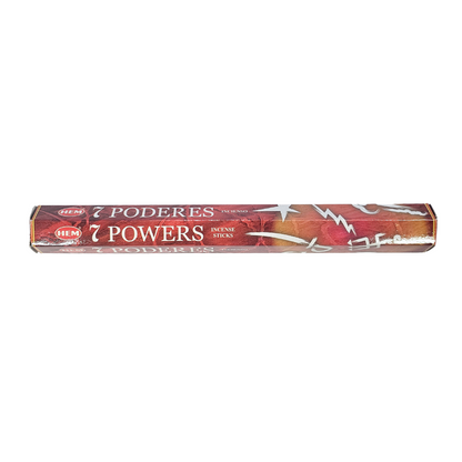Box of HEM 7 Powers incense sticks on a white background