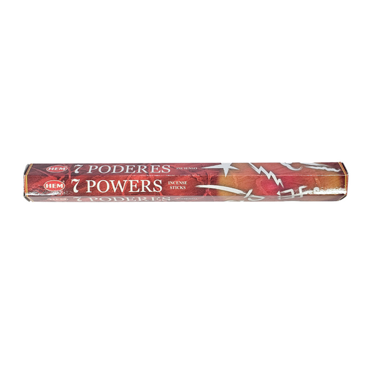 Box of HEM 7 Powers incense sticks on a white background