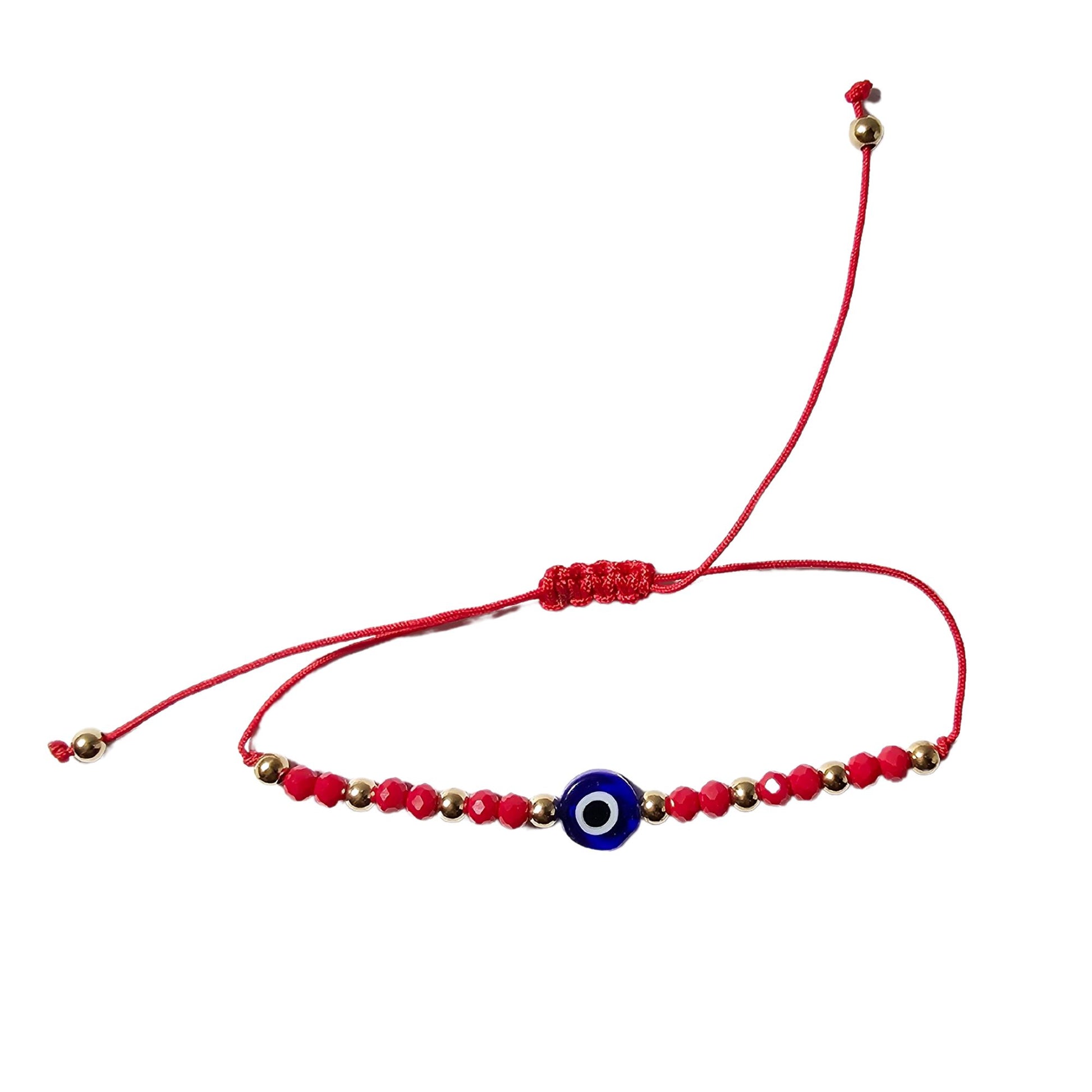 Turkish Blue Evil Eye Adjustable Glass Bead String Bracelet