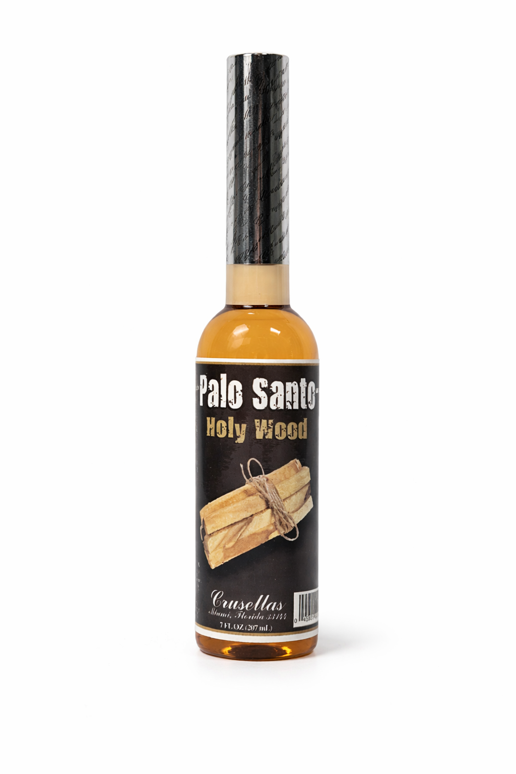 Bottle of Palo Santo Holy Wood with a white background