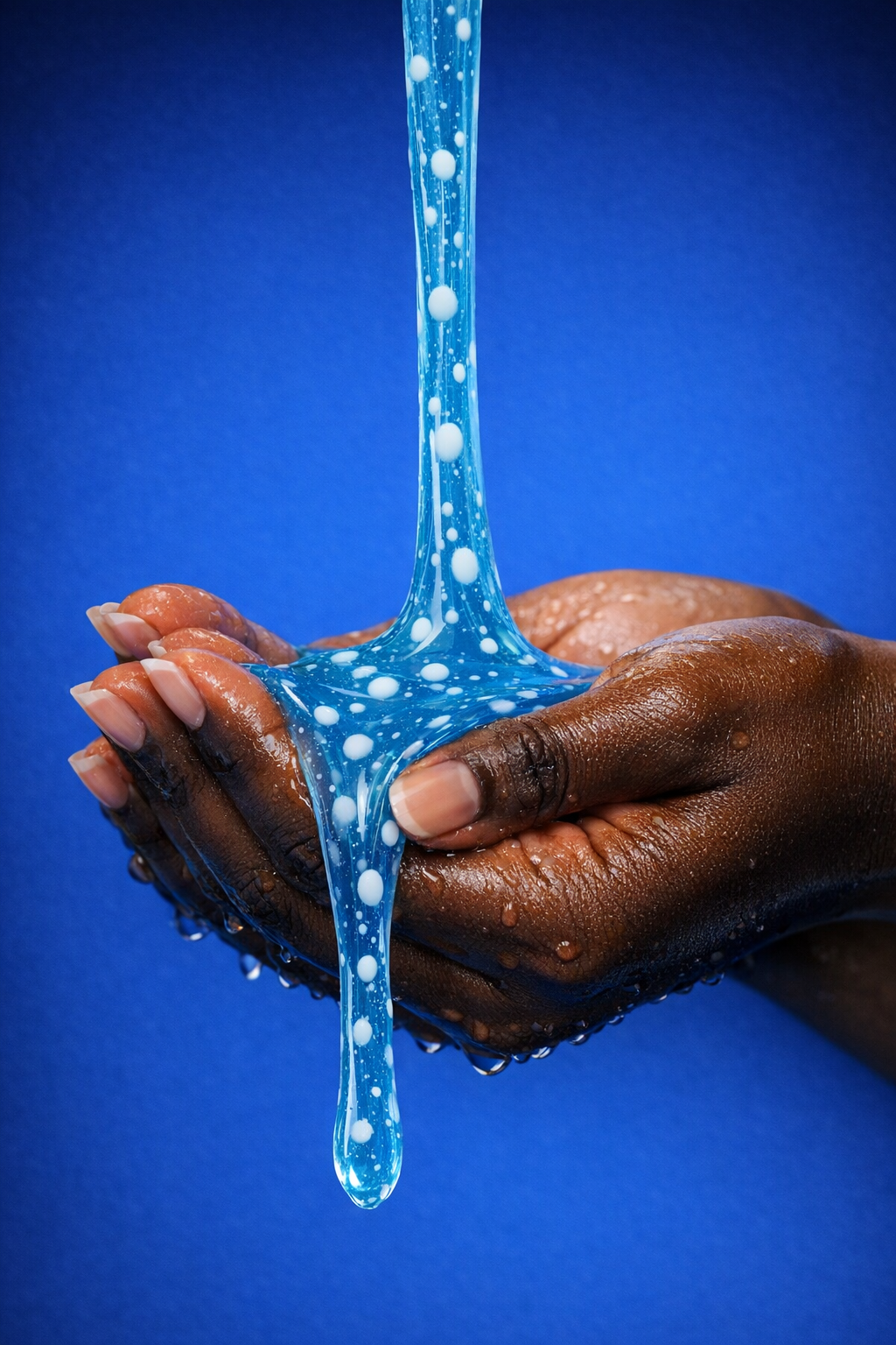 Hand with blue body wash