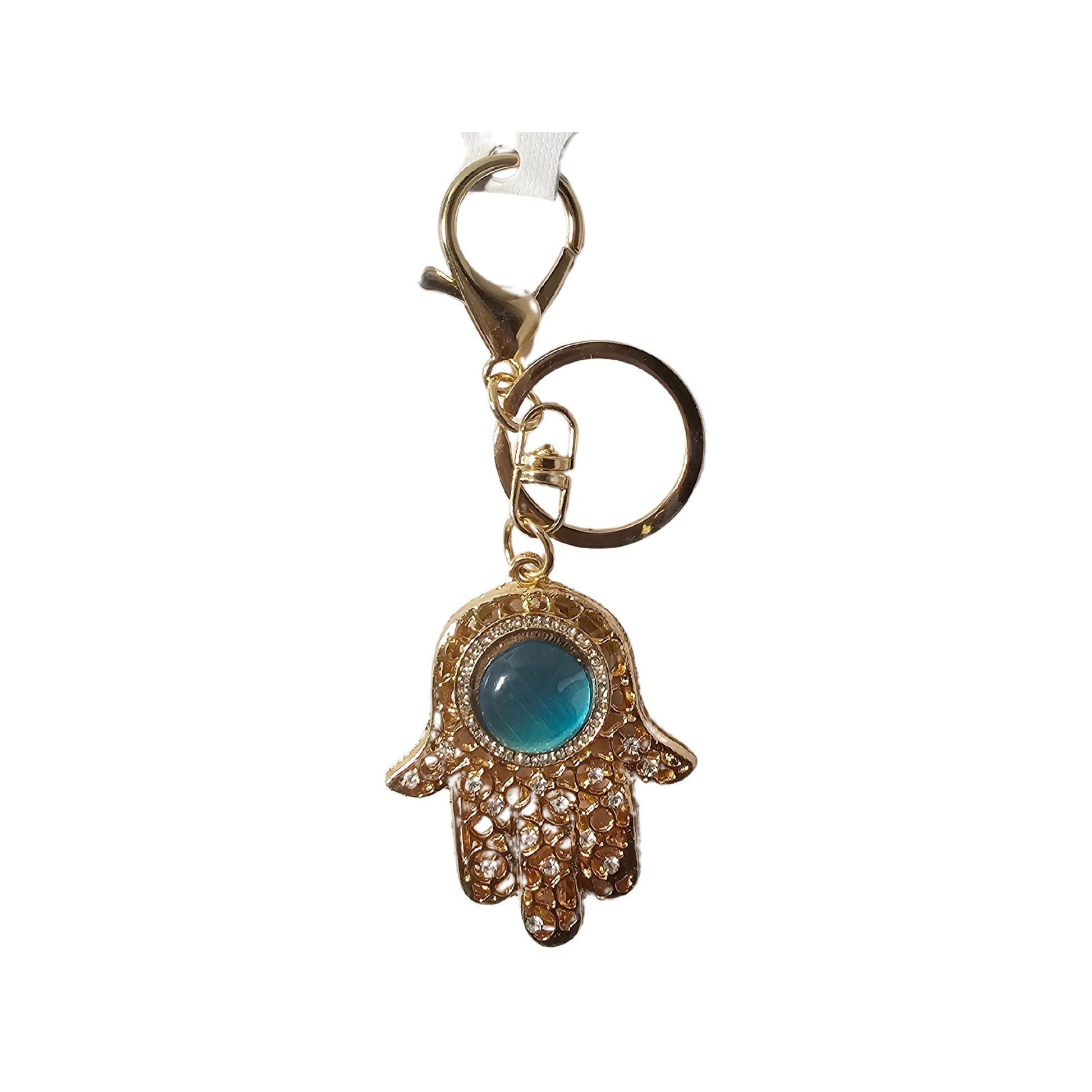 Hasma Hand with Blue Stone in the Middle Keychain