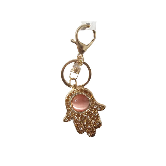 Hasma Hand with Pink Stone in the Middle Keychain