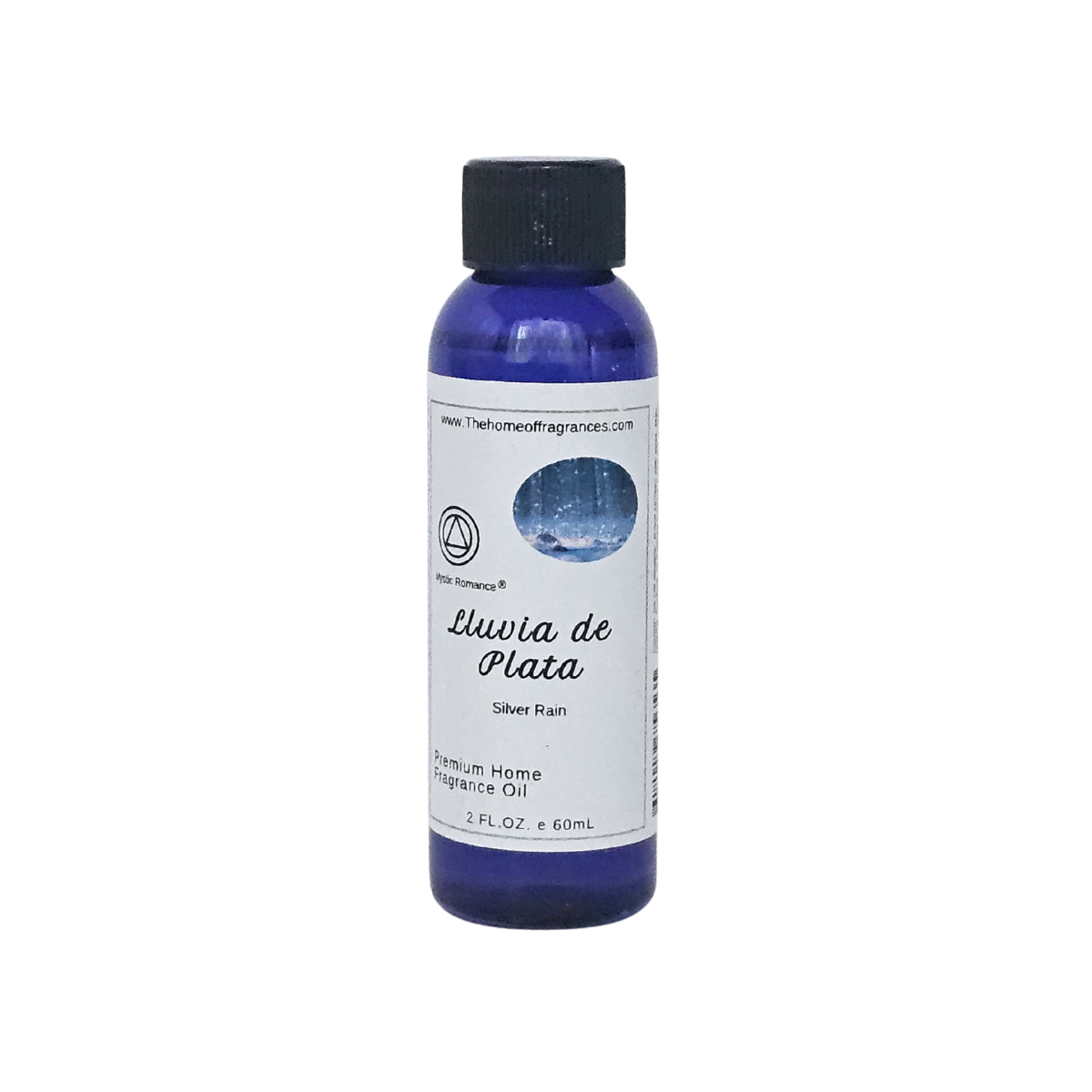 Bottle of Elvia de Plata Silver Rain perfume home fragrance oil on a white background