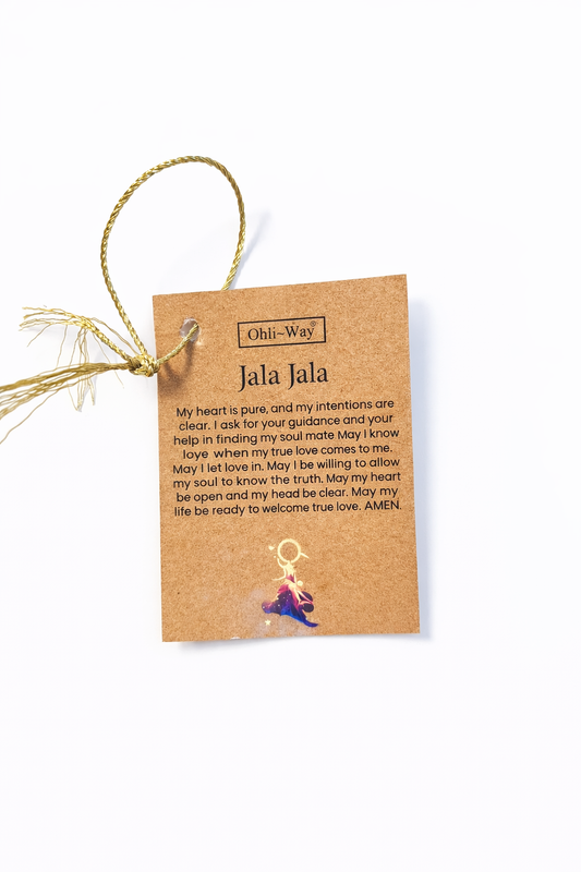 Jala Jala amulet with a tag on a white background