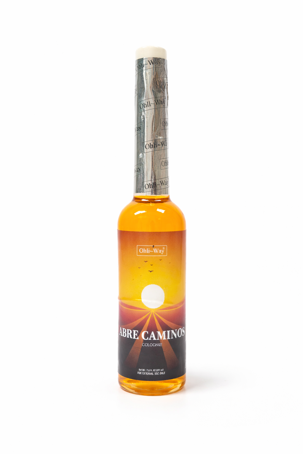 Bottle of Abre Caminos cologne with a white background