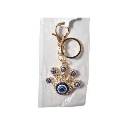 Gold Palm with 6 Turkish Blue Evil Eye Keychain