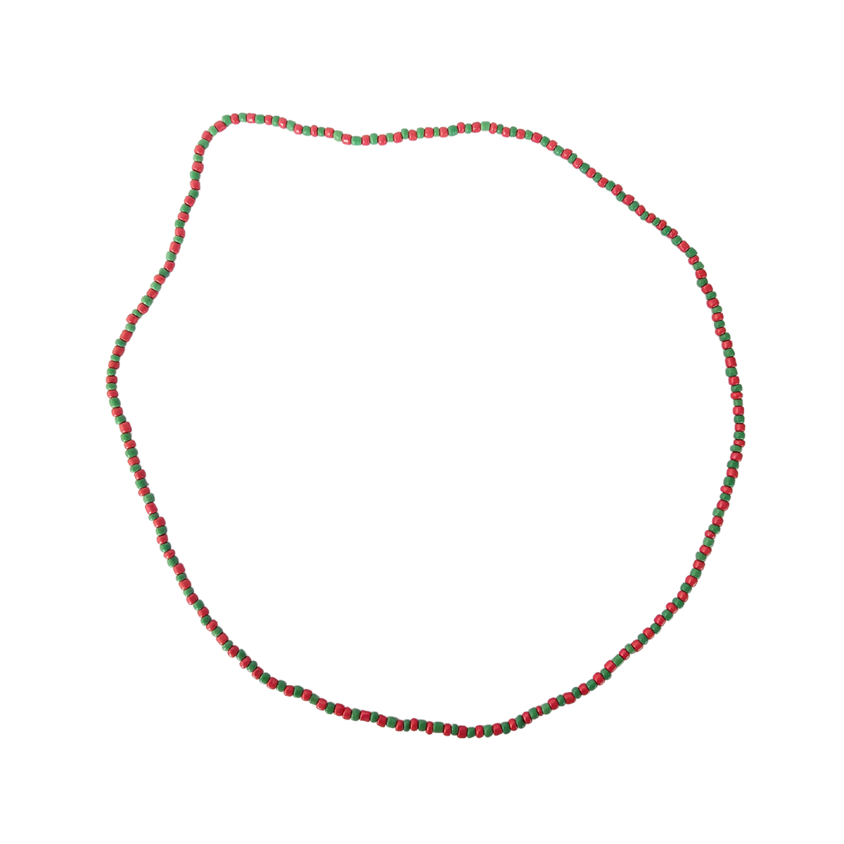 San Miguel Beaded necklace with red and green beads on a white background