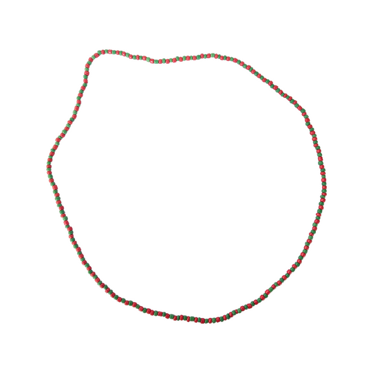 San Miguel Beaded necklace with red and green beads on a white background