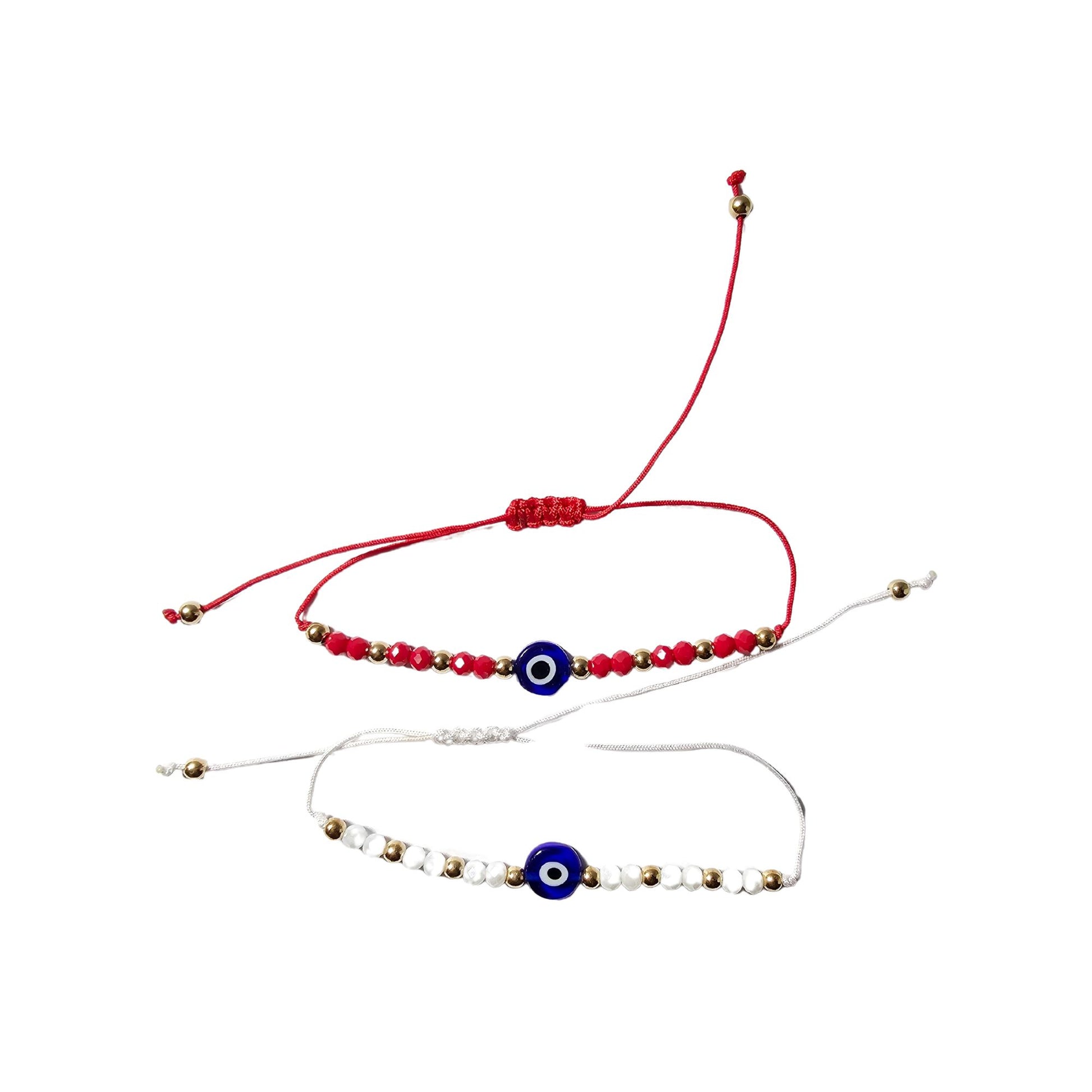 Turkish Blue Evil Eye Adjustable Glass Bead String Bracelet