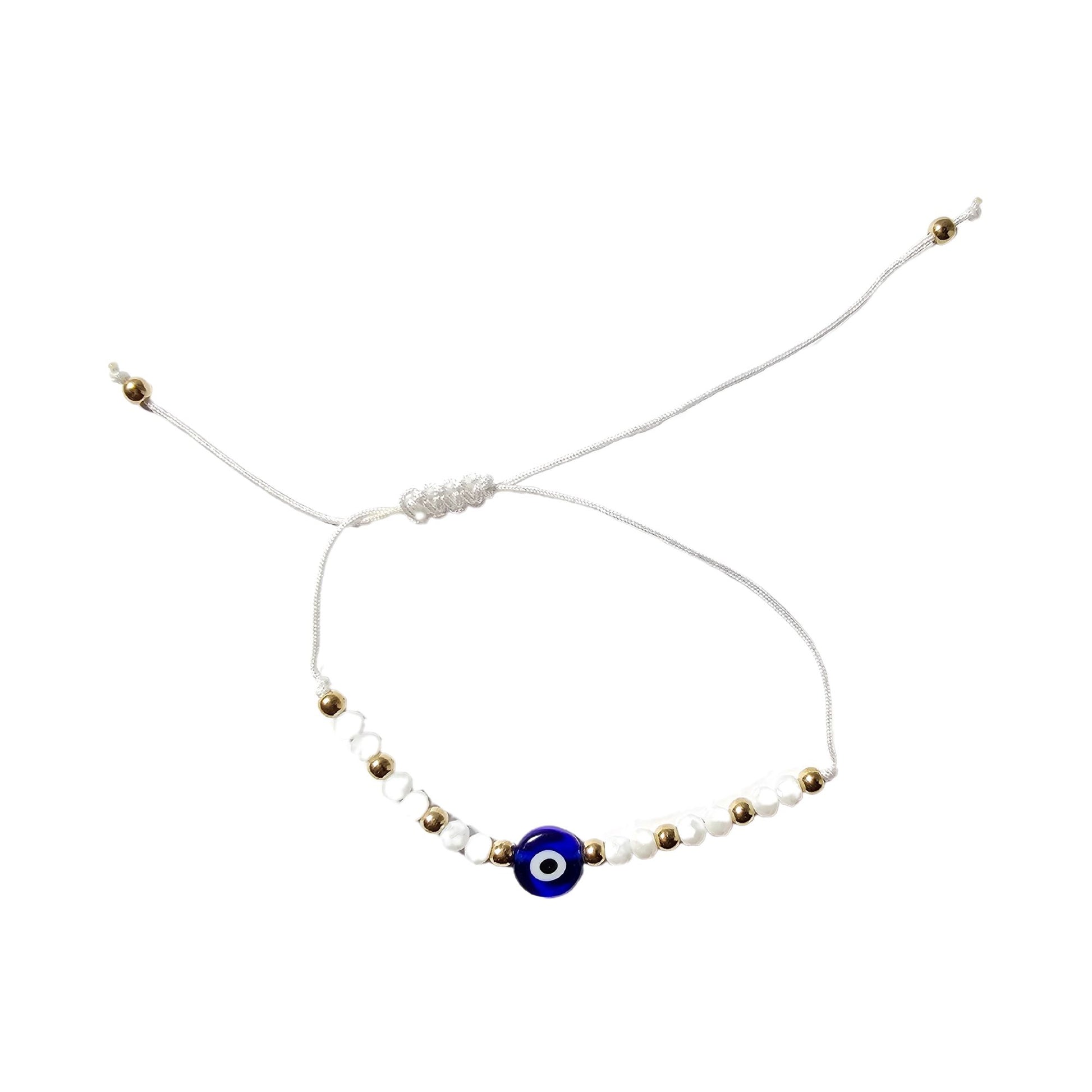 Turkish Blue Evil Eye Adjustable Glass Bead String Bracelet