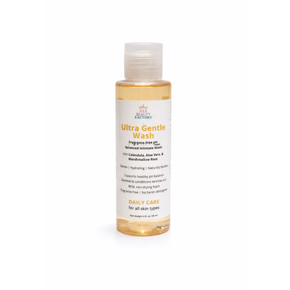 Bottle of Ultra Gentle Wash from The Body Factory on a white background