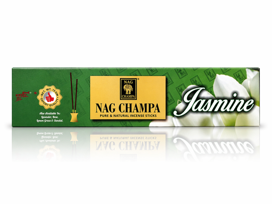Box of Nag Champa Jasmine incense sticks on a white background