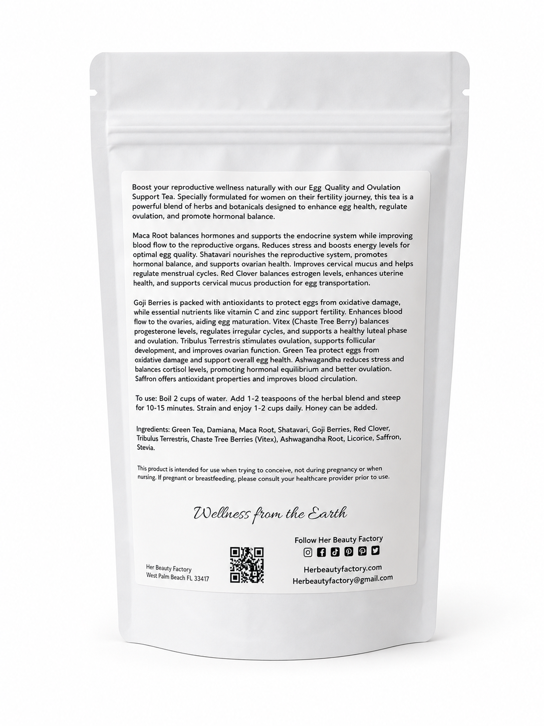 White packaging with text and a QR code on a white background