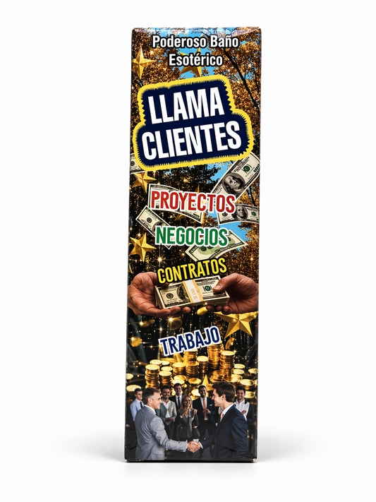 Product packaging with text and images of money and people shaking hands on a white background