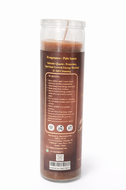 Candle with label and text on a white background