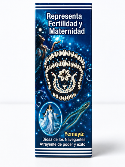 Product packaging with celestial design and text in Spanish on a white background