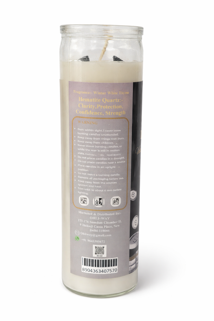 Silver Rain Prepared Candle with Hematite Quartz