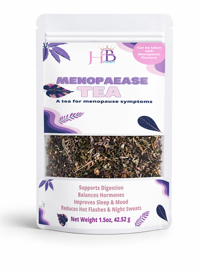 Menopausal tea package with visible text and branding on a white background