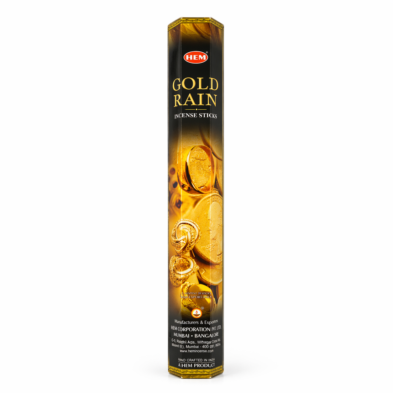 Hem Gold Rain incense sticks packaging on a white background