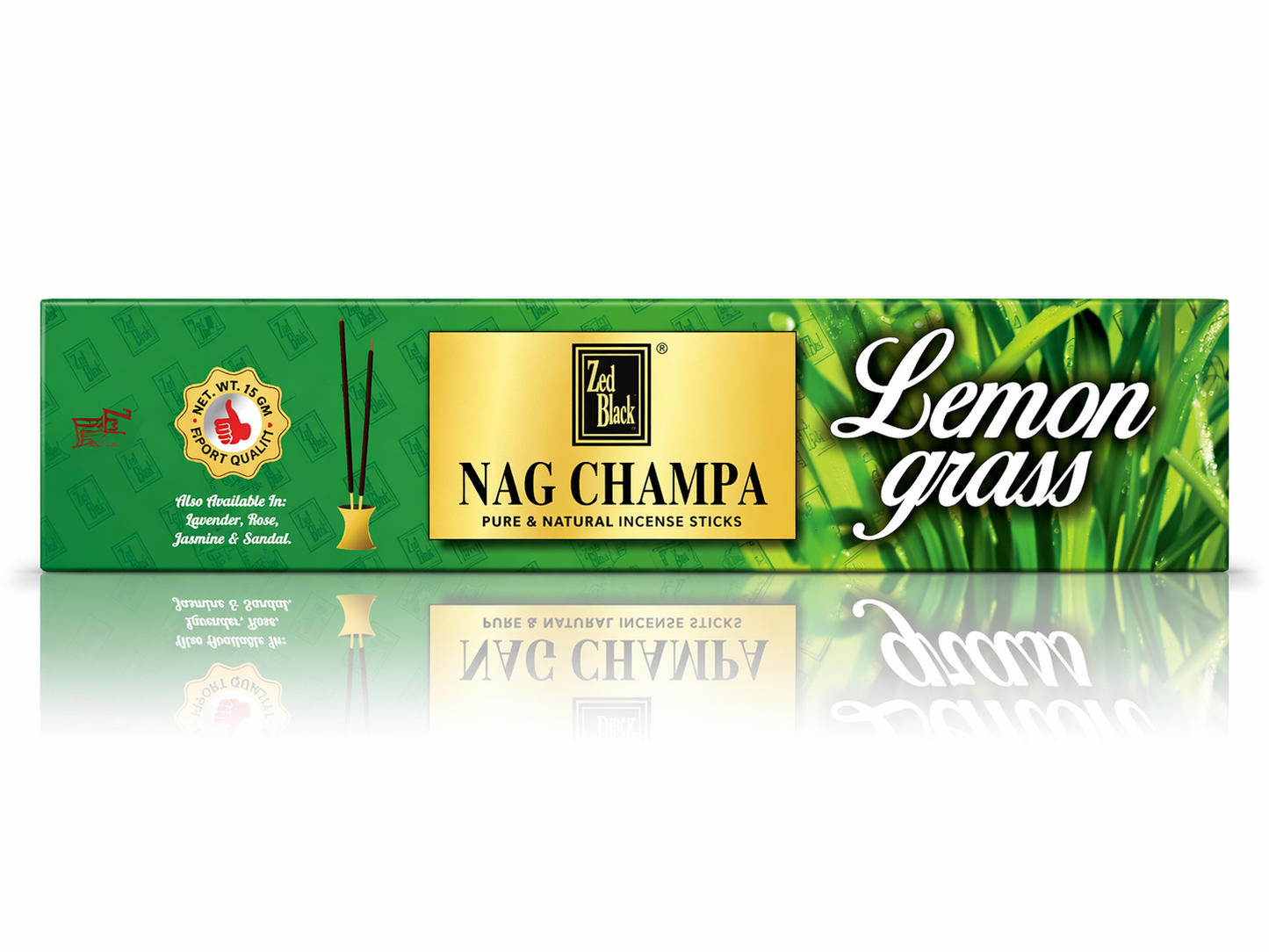 Box of Nag Champa Lemon Grass incense sticks on a white background
