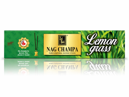 Box of Nag Champa Lemon Grass incense sticks on a white background