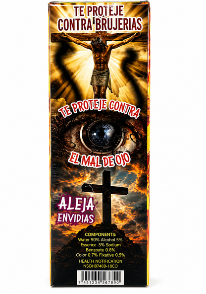 Product packaging with religious imagery and text in Spanish on a white background