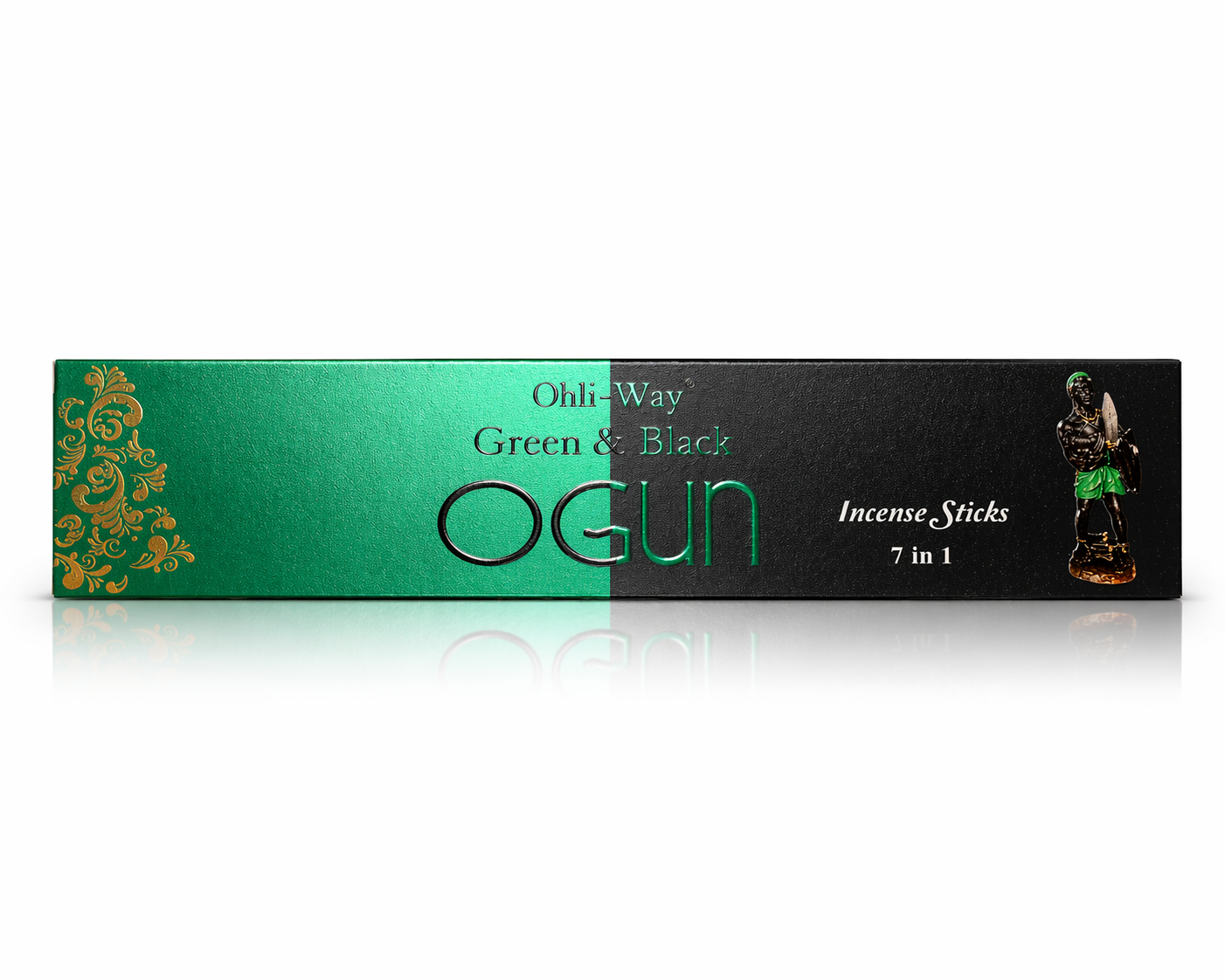 Box of Ogun incense sticks with green and black design on a white background