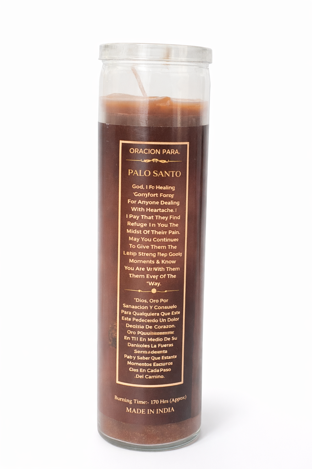 Palo Santo candle with text on a white background