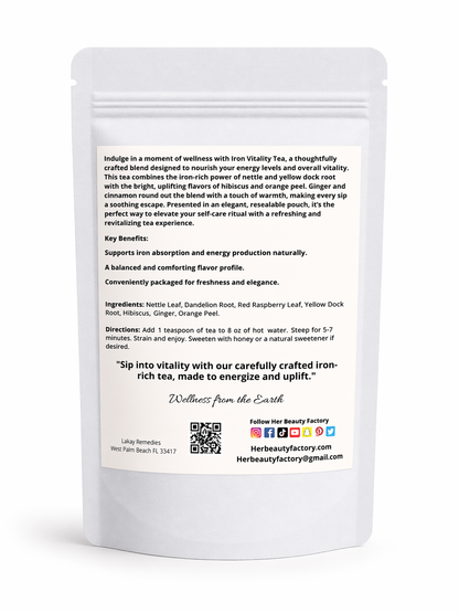 Tea package with text and branding on a white background